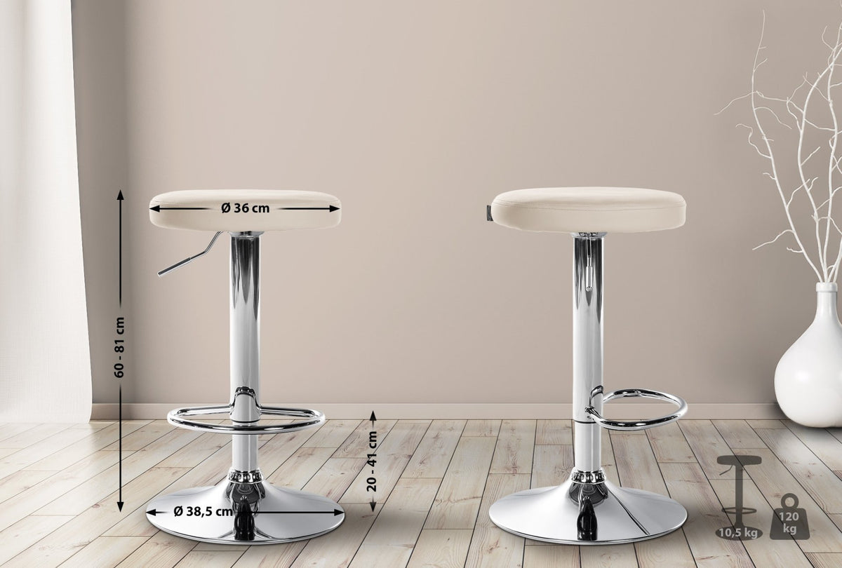 Set van 2 barkrukken Ponte kunstleer creme,Metaal in chroomoptiek creme