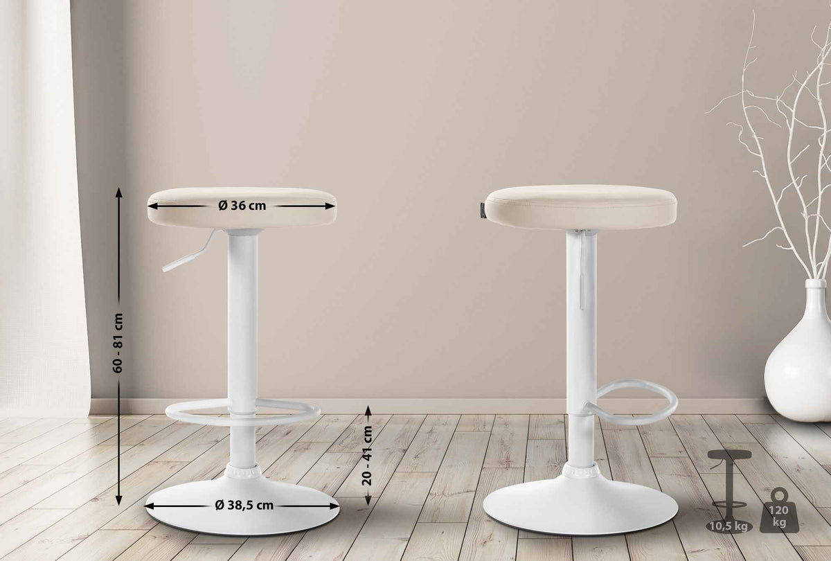 Set van 2 barkrukken Ponte kunstleer creme,Metaal mat wit creme
