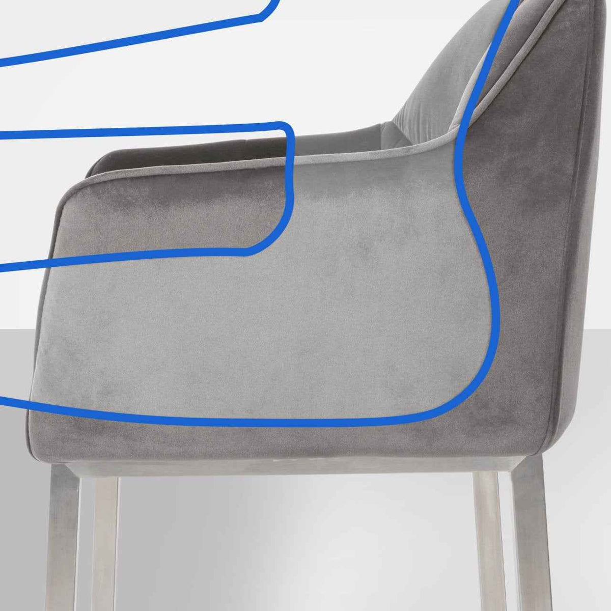 Barhocker Damaso E Samt mit 4-Fuß Gestell grau