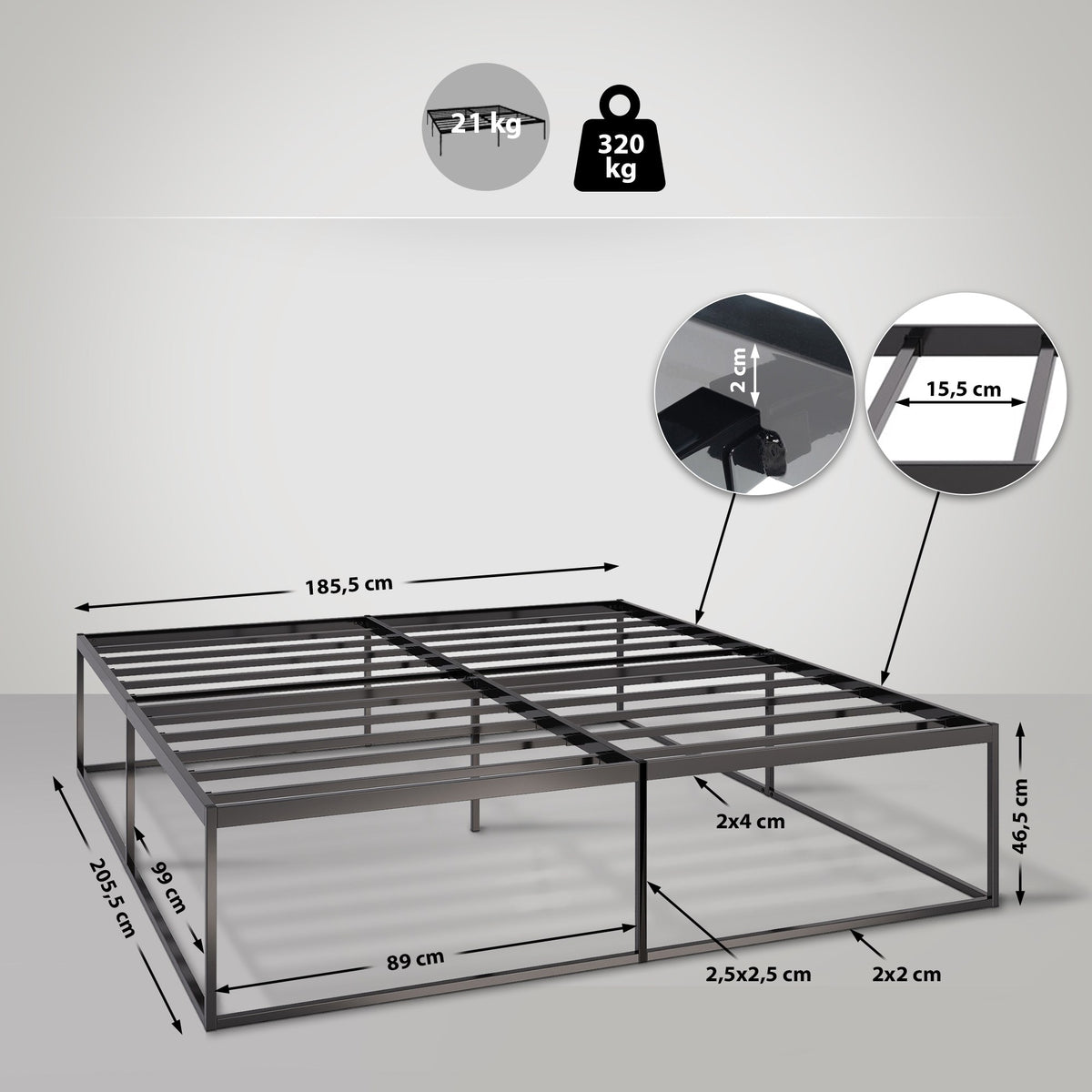 Metalen bed Scala zwart,200x180x46 cm schwarz
