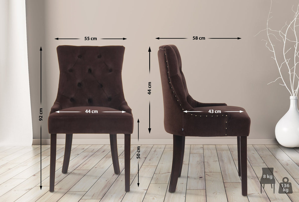 Set van 4 eetkamerstoelen Aberdeen Fluweel bruin,antiek braun
