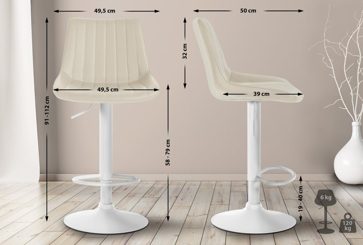 Set van 2 barkrukken Toni kunstleer creme,Metaal mat wit creme