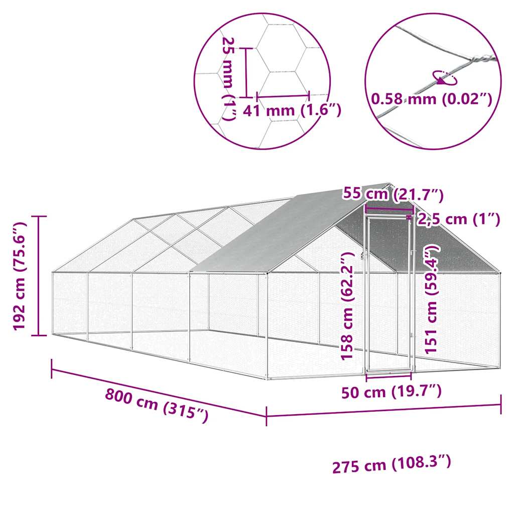 vidaXL Kippenhok 2,75x2x1,92 m gegalvaniseerd staal - Aashly