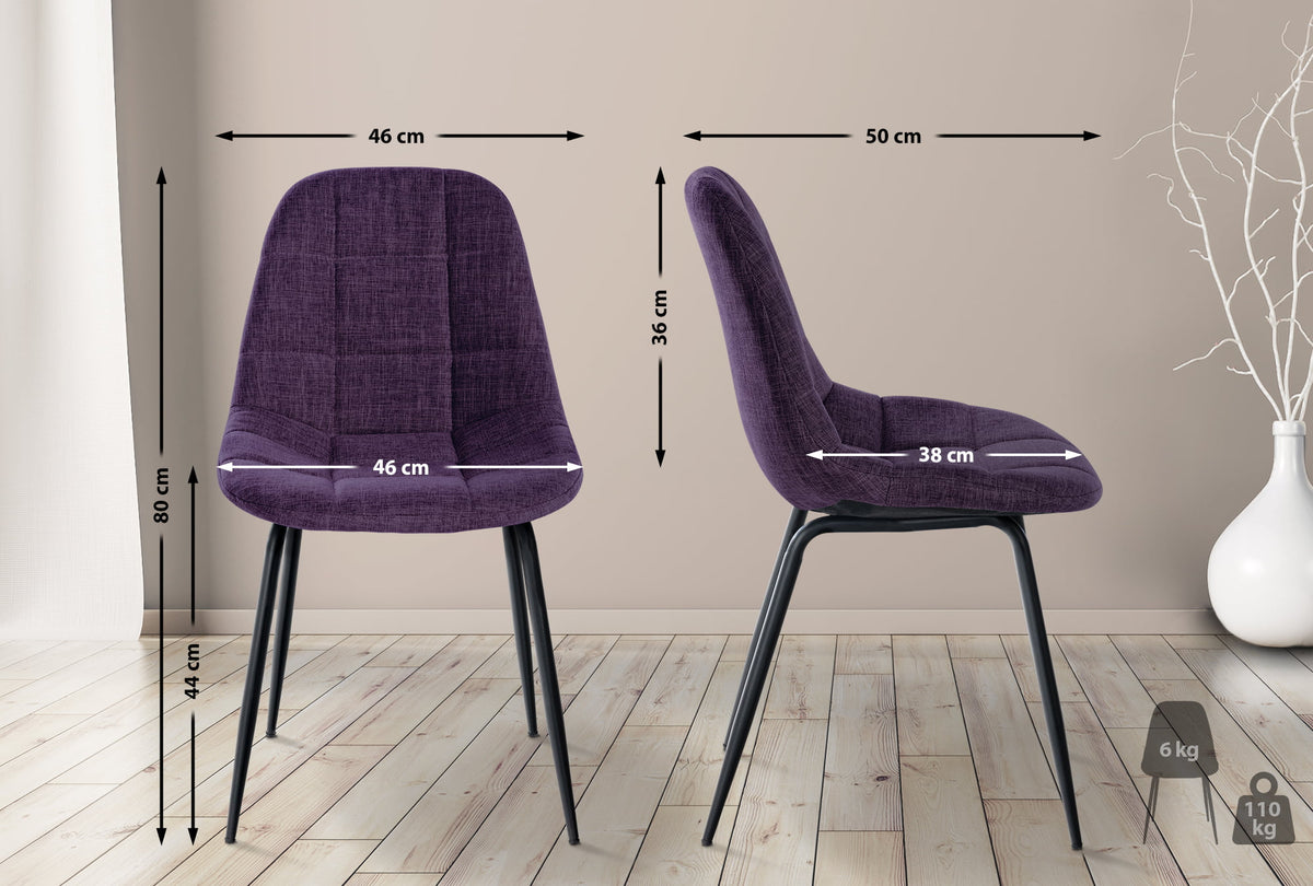 Set van 2 Eetkamerstoelen Tom purper,Stof lila