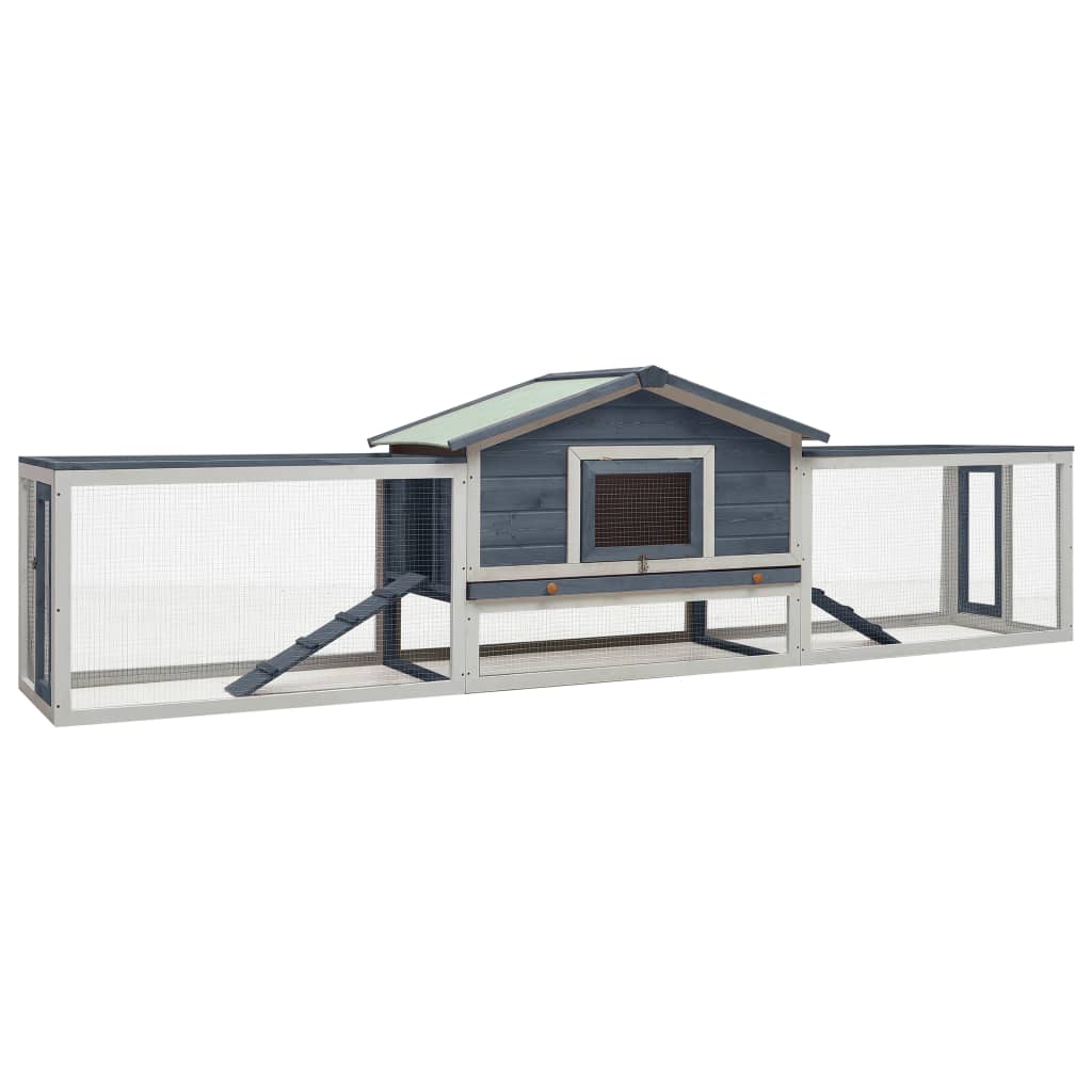 vidaXL Konijnenhok 310x70x87 cm massief grenen- en vurenhout grijs - Aashly
