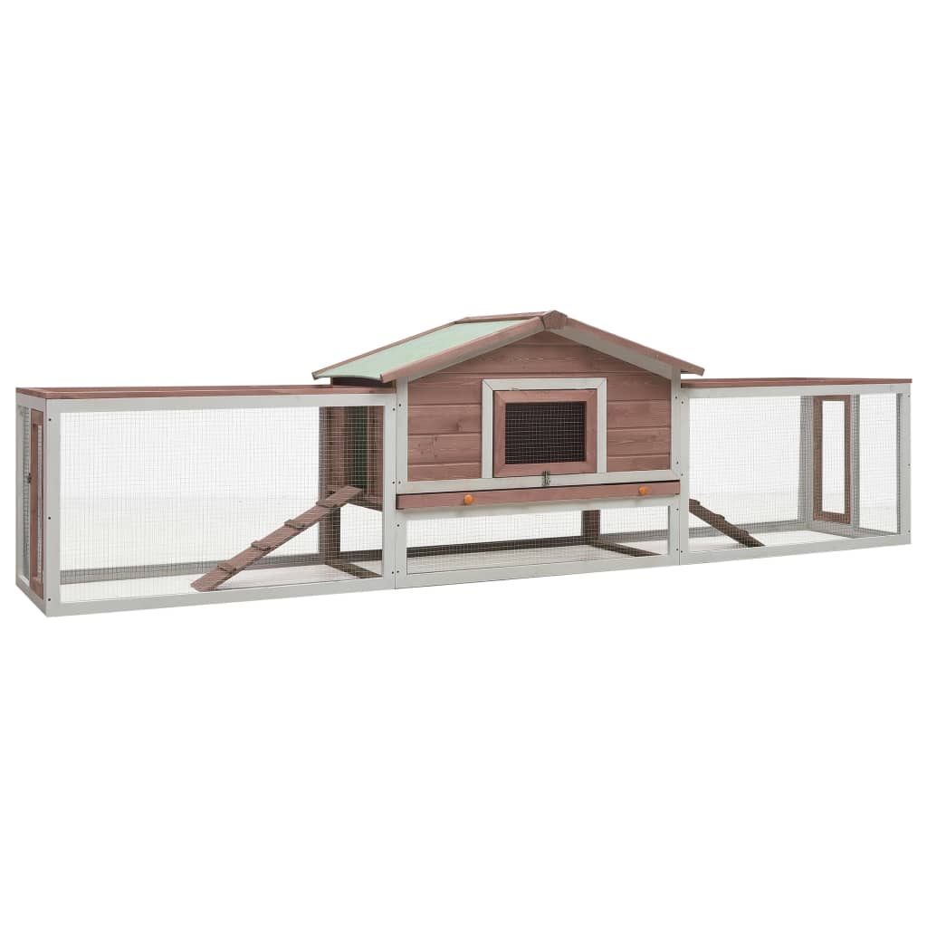vidaXL Konijnenhok 310x70x87 cm massief grenen- en vurenhout grijs - Aashly