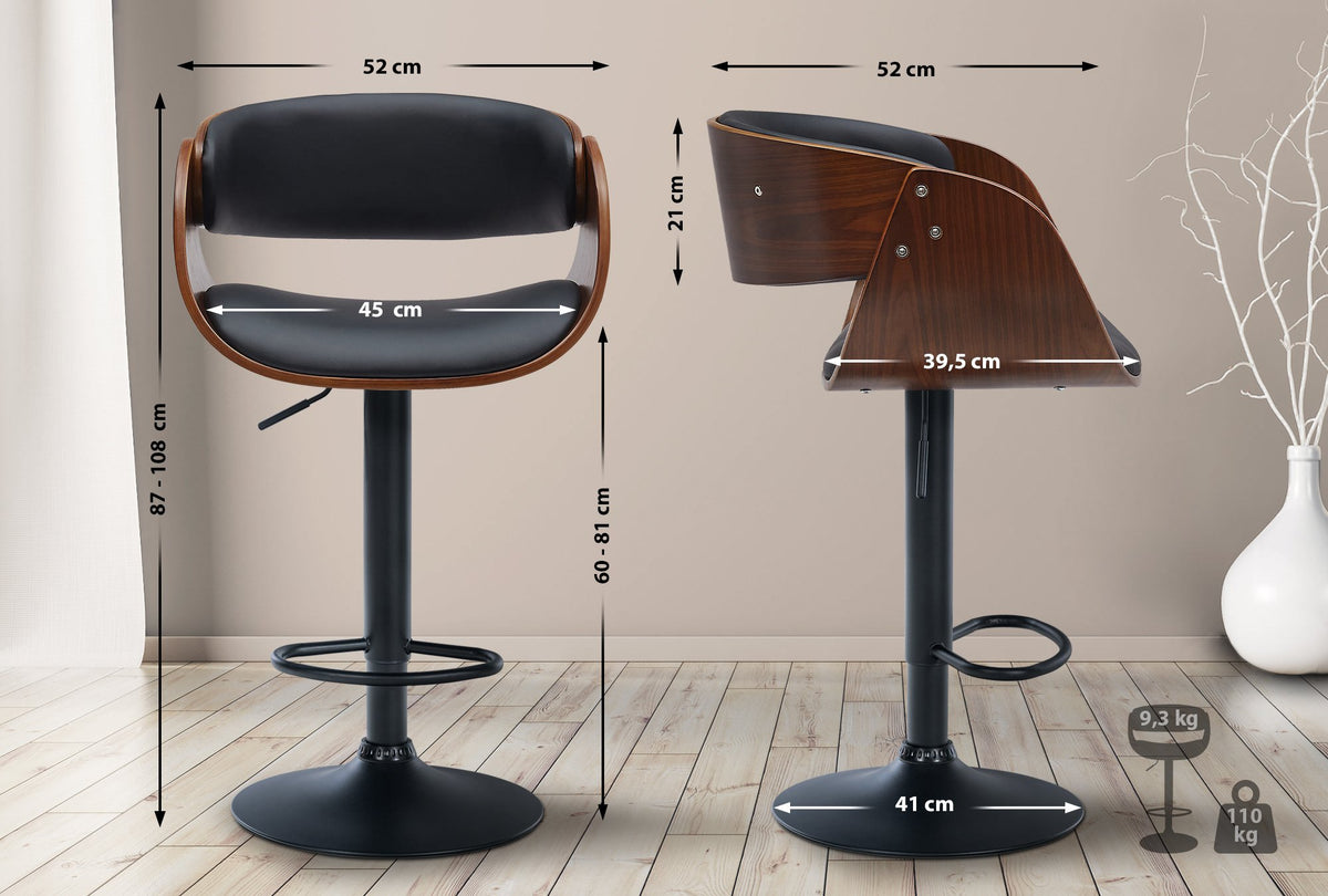 Set van 2 barkrukken Portmore kunstleer walnoot/zwart,Metaal mat zwart walnuss/schwarz