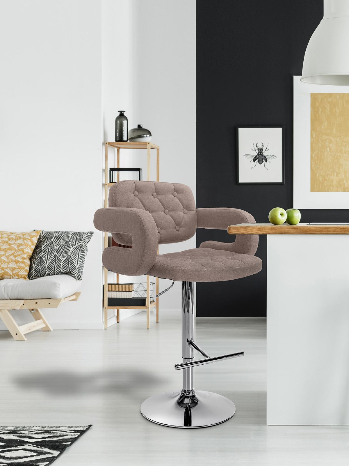 Barkruk Dublin Stof taupe,chroom taupe