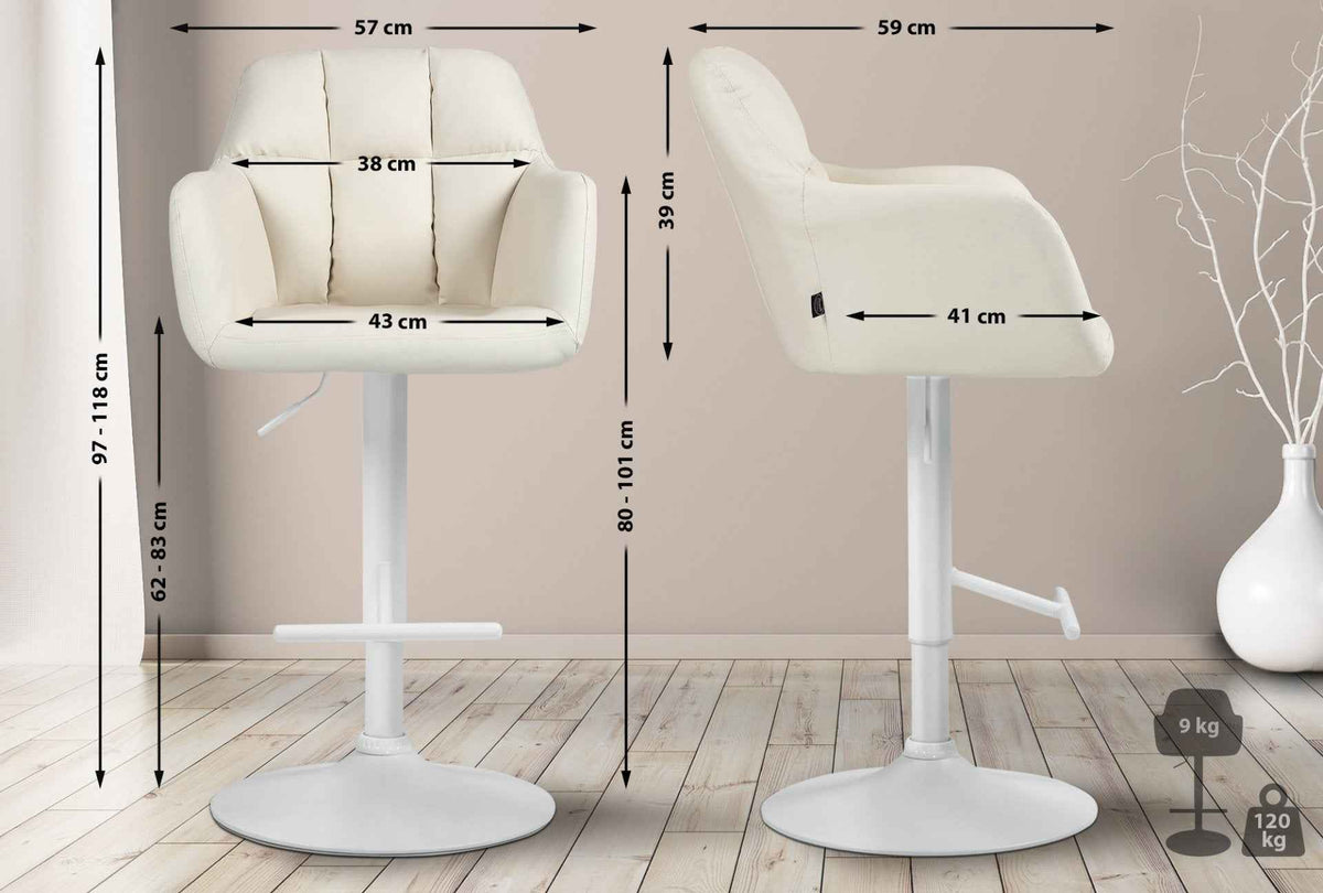Barkruk Natoma kunstleer creme,Metaal mat wit creme