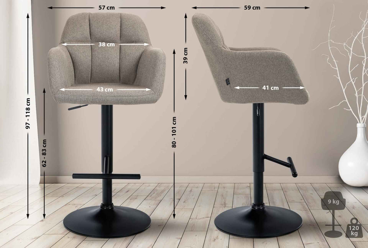 Barkruk Natoma Stof taupe,Metaal mat zwart taupe