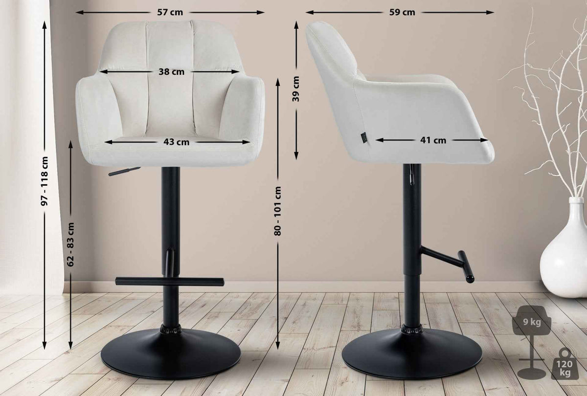 Barkruk Natoma fluweel creme,Metaal mat zwart creme