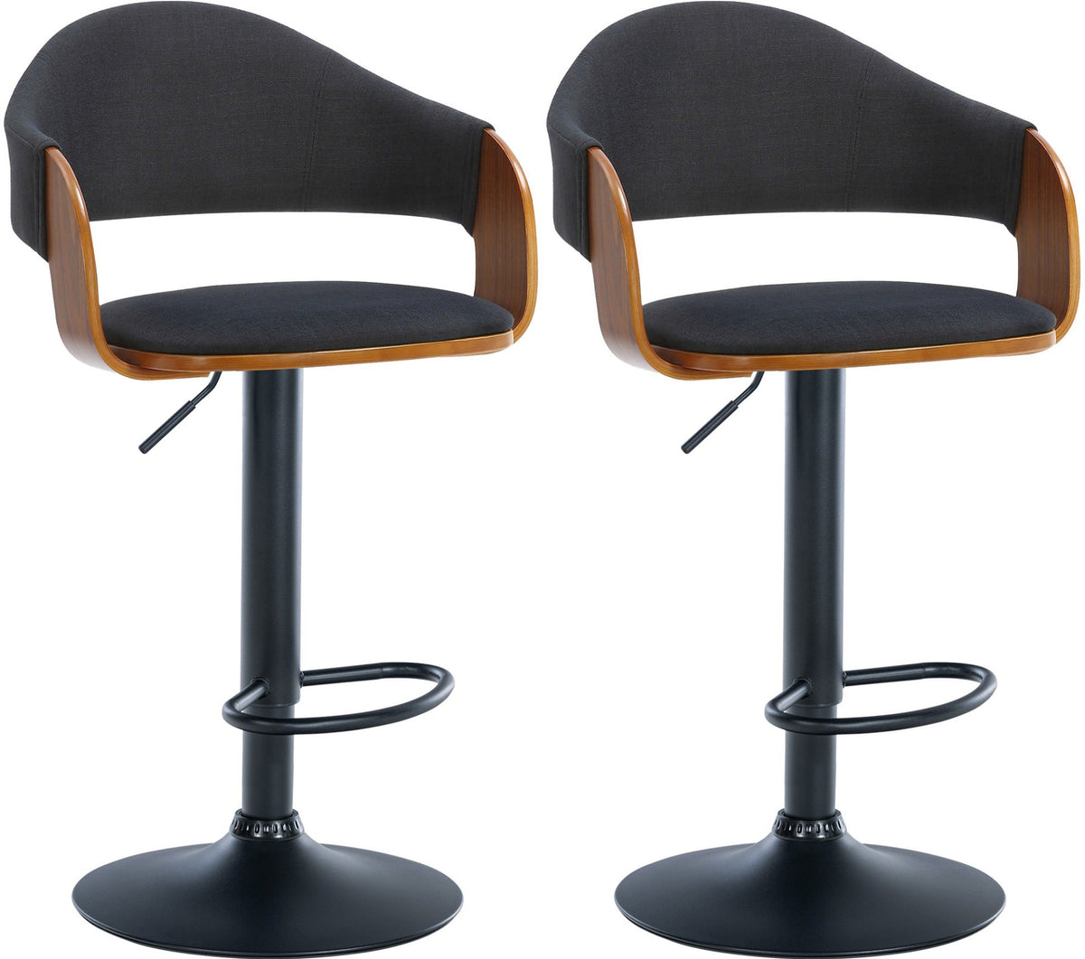 Set van 2 barkrukken Nilse Stof walnoot/zwart,Metaal mat zwart walnuss/schwarz