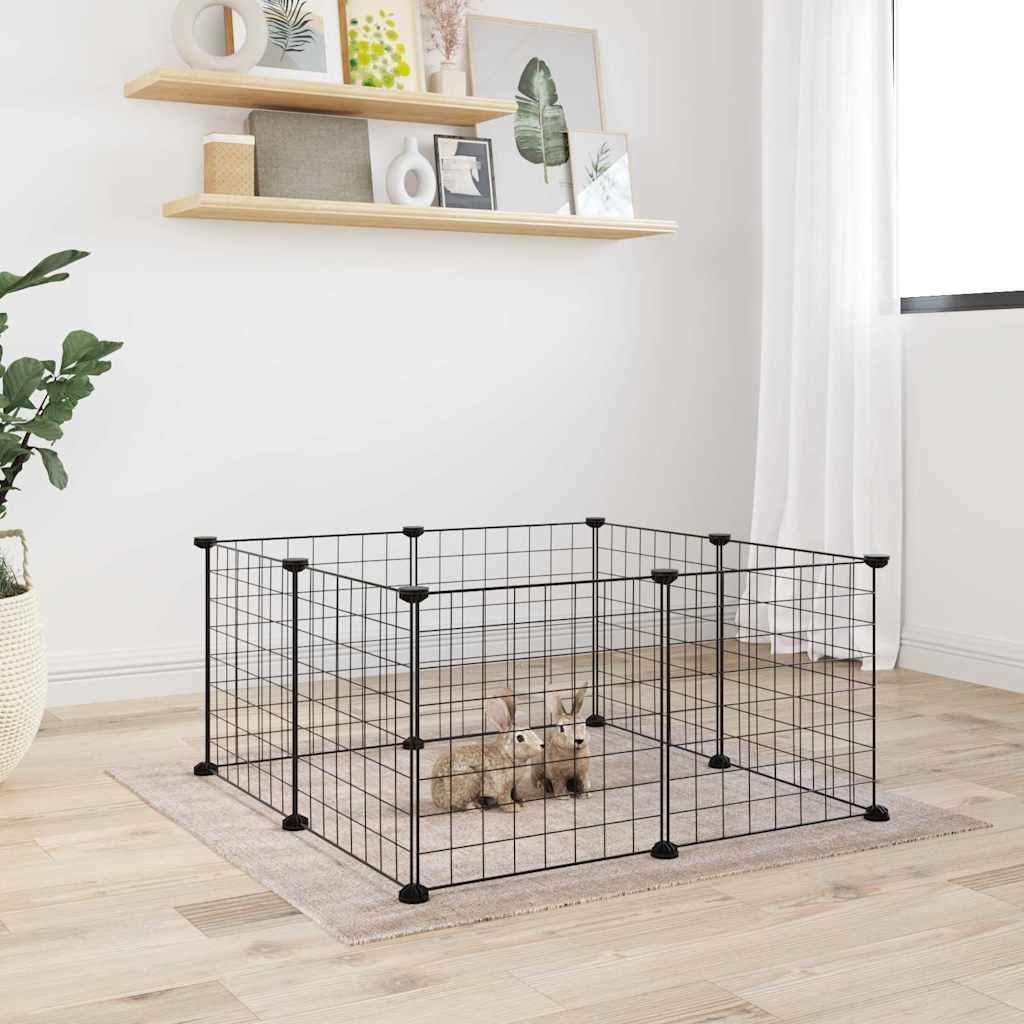 vidaXL Huisdierenkooi met deur 28 panelen 35x35 cm staal zwart - Aashly