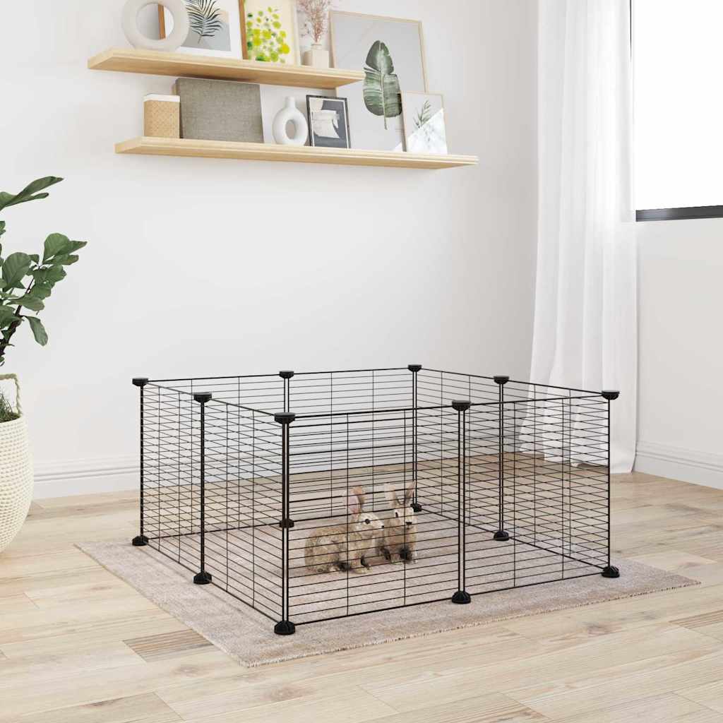 vidaXL Huisdierenkooi met deur 28 panelen 35x35 cm staal zwart - Aashly