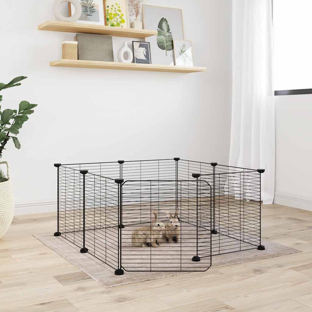 vidaXL Huisdierenkooi met deur 28 panelen 35x35 cm staal zwart - Aashly