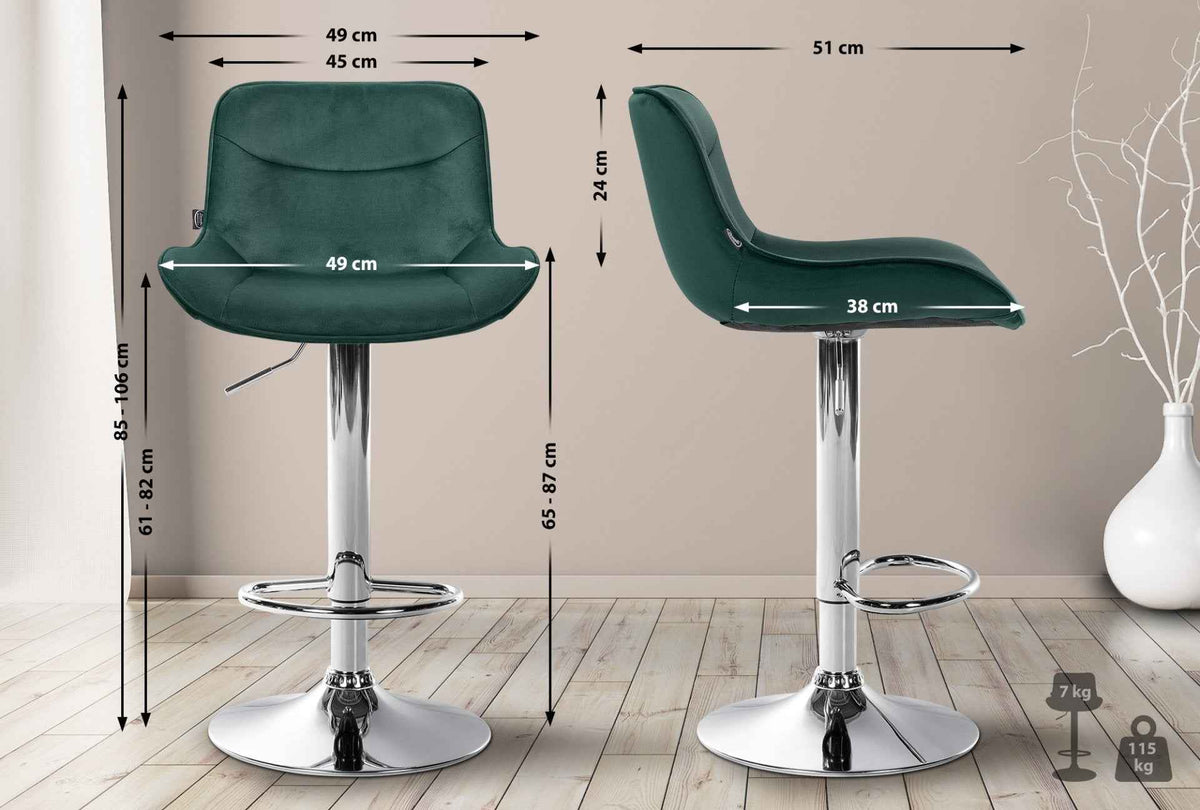 Barkruk Vonore Fluweel groen,chroom grün