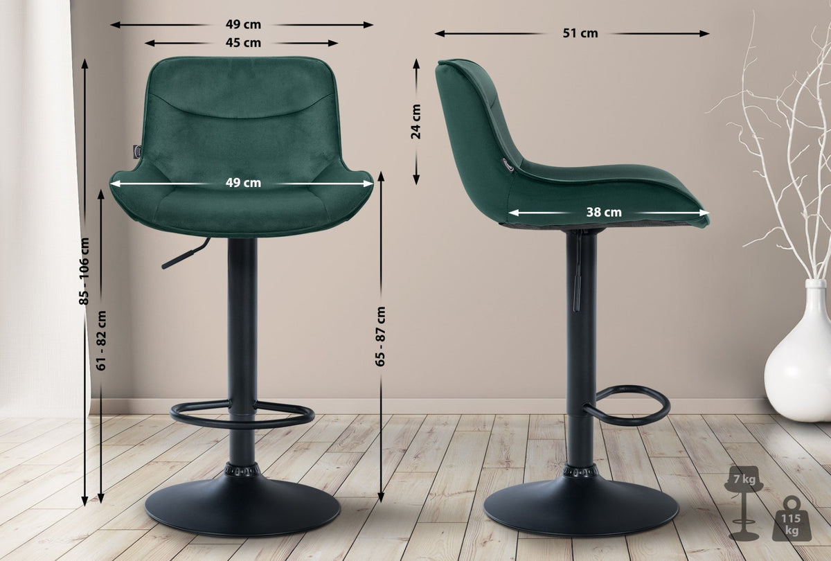 Barkruk Vonore Fluweel groen,zwart grün