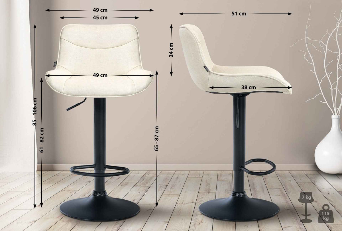 Barkruk Vonore Stof creme,zwart creme