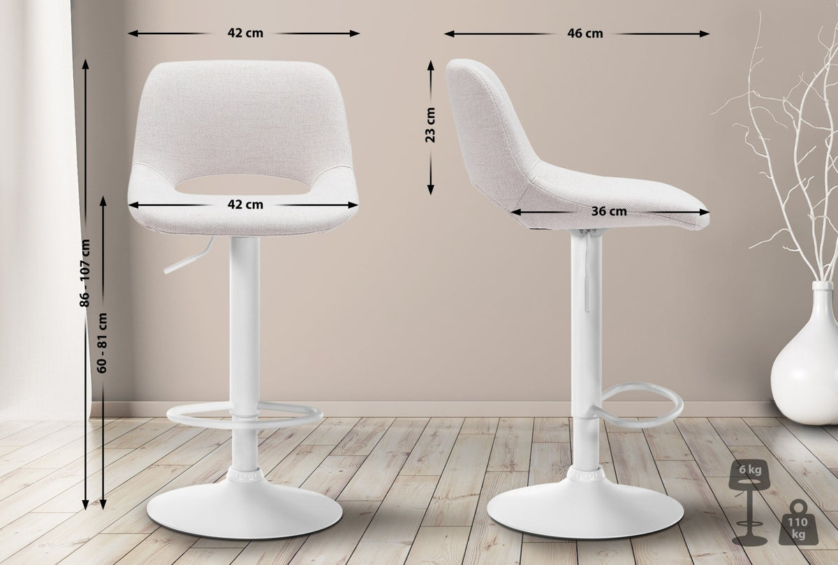 Barkruk Camden Stof creme,Metaal mat wit creme
