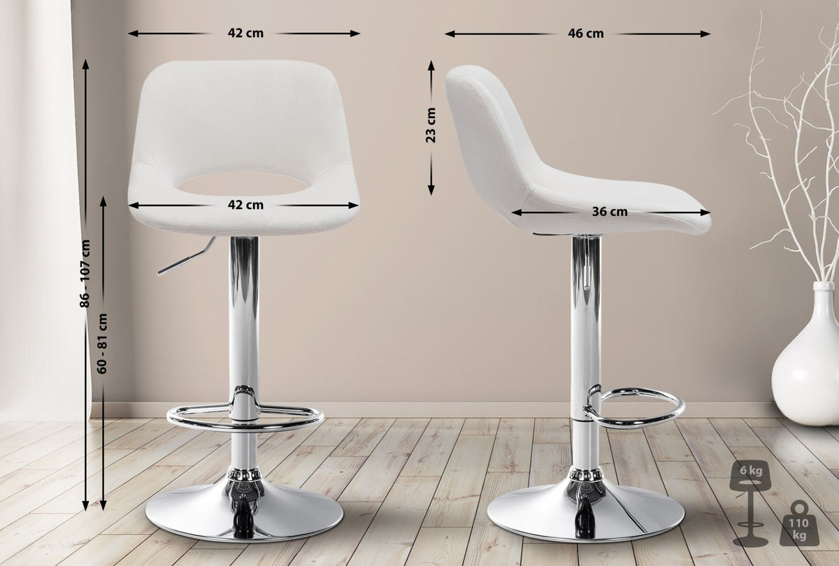 Barkruk Camden fluweel creme,Metaal in chroomoptiek creme