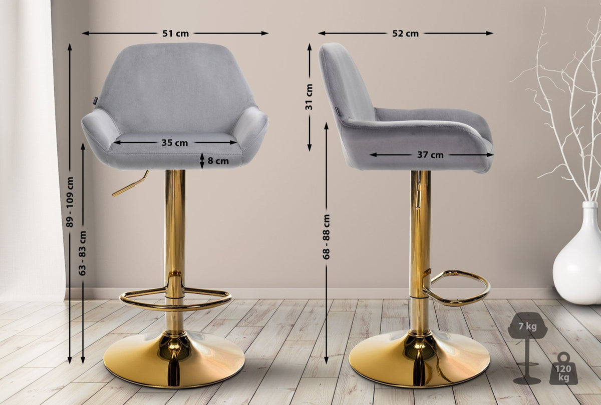 Barkruk Braga goud fluweel grijs grau