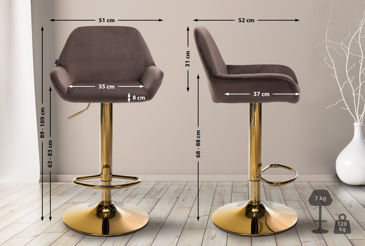 Barkruk Braga goud fluweel bruin braun