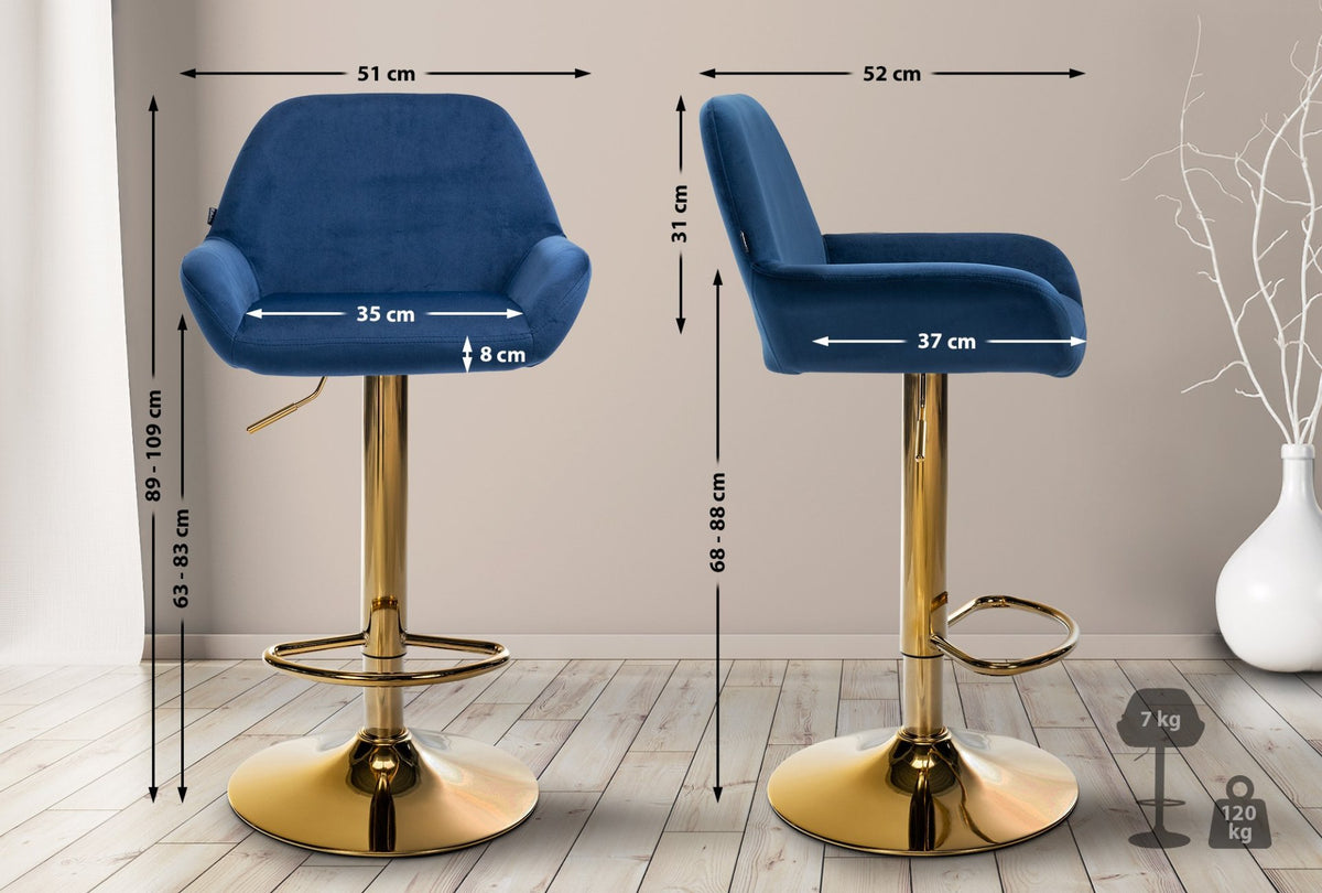 Set van 2 barkrukken Braga goud fluweel blauw blau