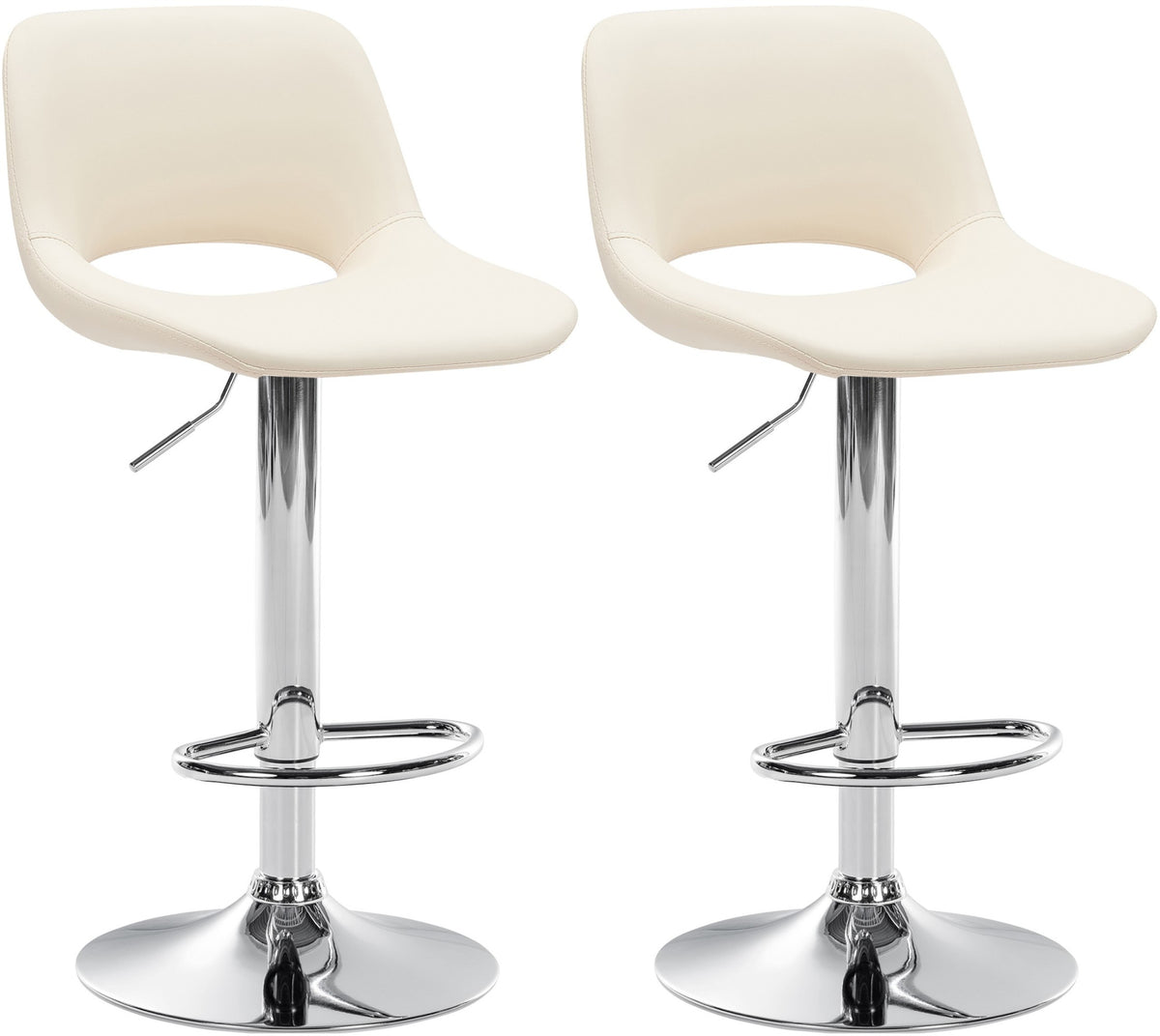 Set van 2 barkrukken Camden kunstleer creme,Metaal in chroomoptiek creme
