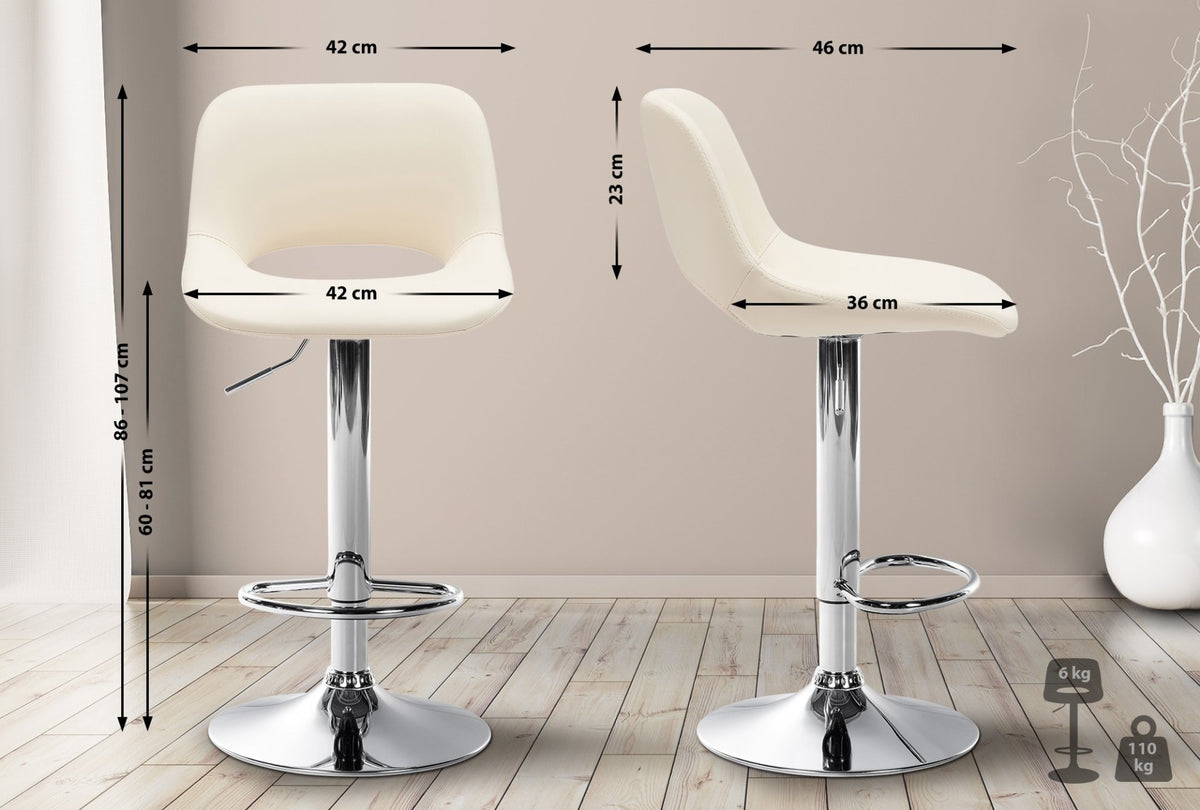 Set van 2 barkrukken Camden kunstleer creme,Metaal in chroomoptiek creme