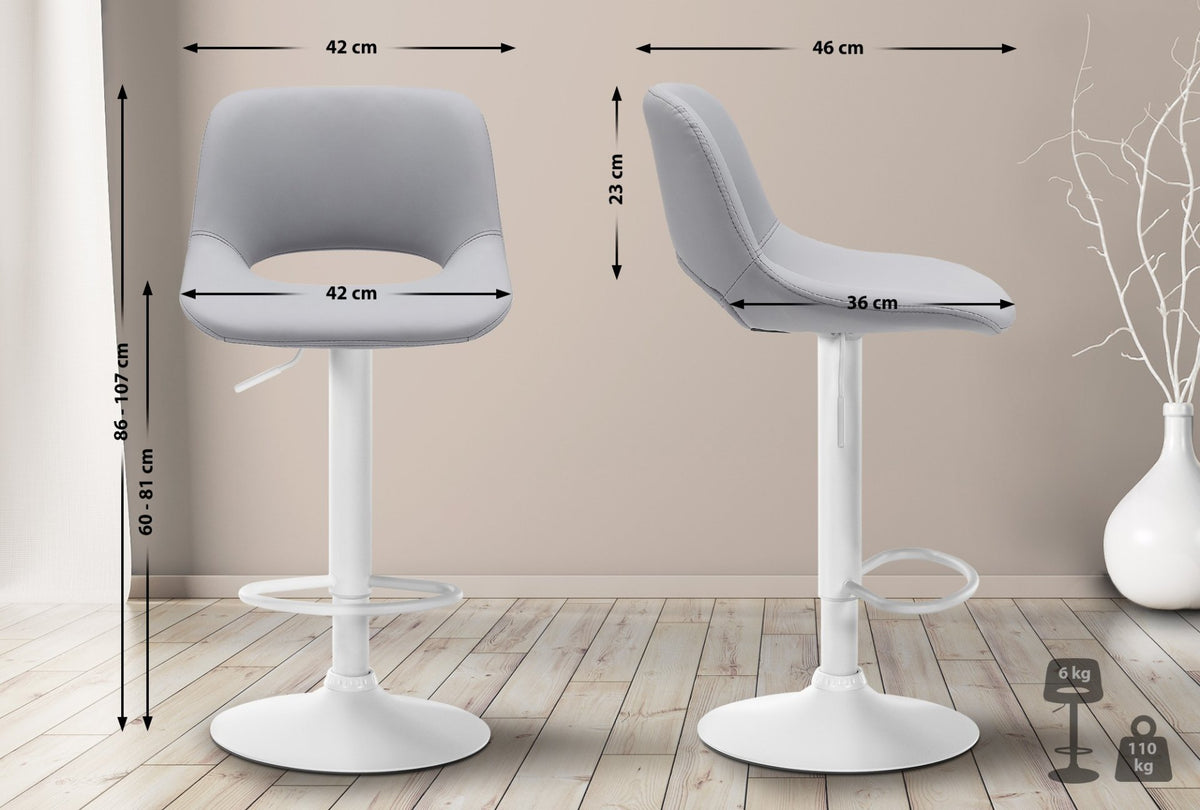 Set van 2 barkrukken Camden kunstleer grijs,Metaal mat wit grau