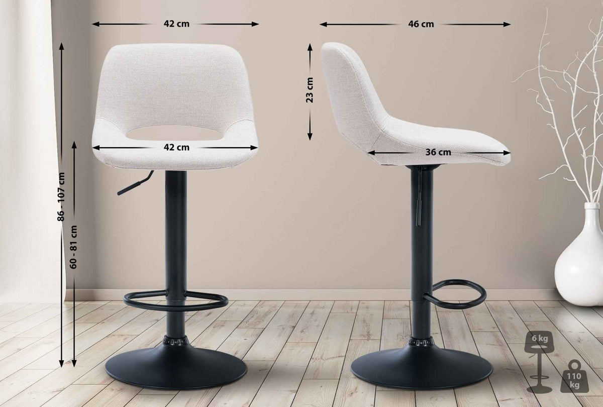 Set van 2 barkrukken Camden stof creme,Metaal mat zwart creme