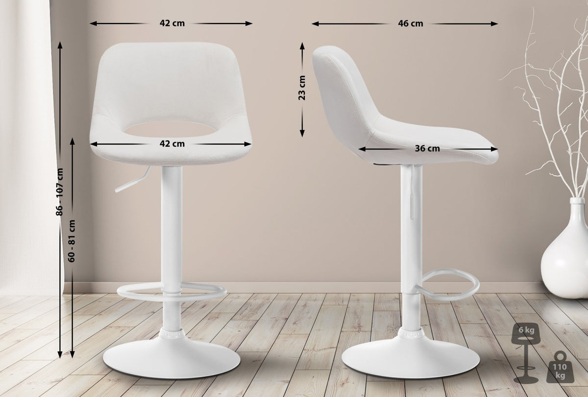 Set van 2 barkrukken Camden fluweel creme,Metaal mat wit creme