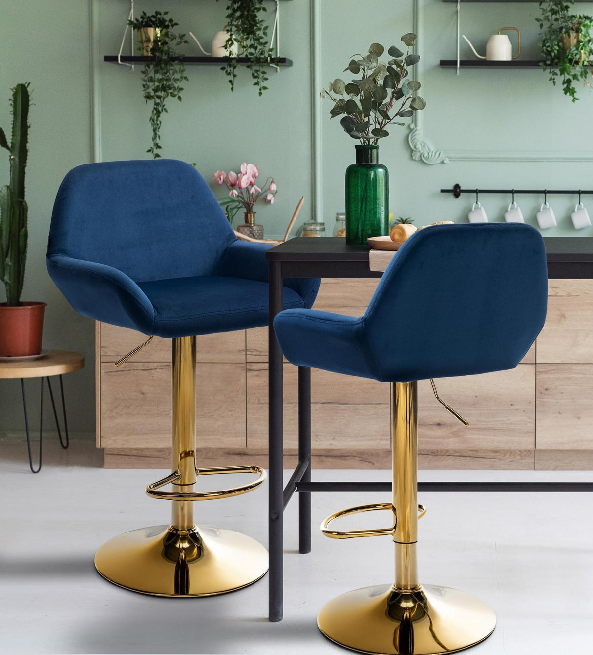 Set van 2 barkrukken Braga goud fluweel blauw blau