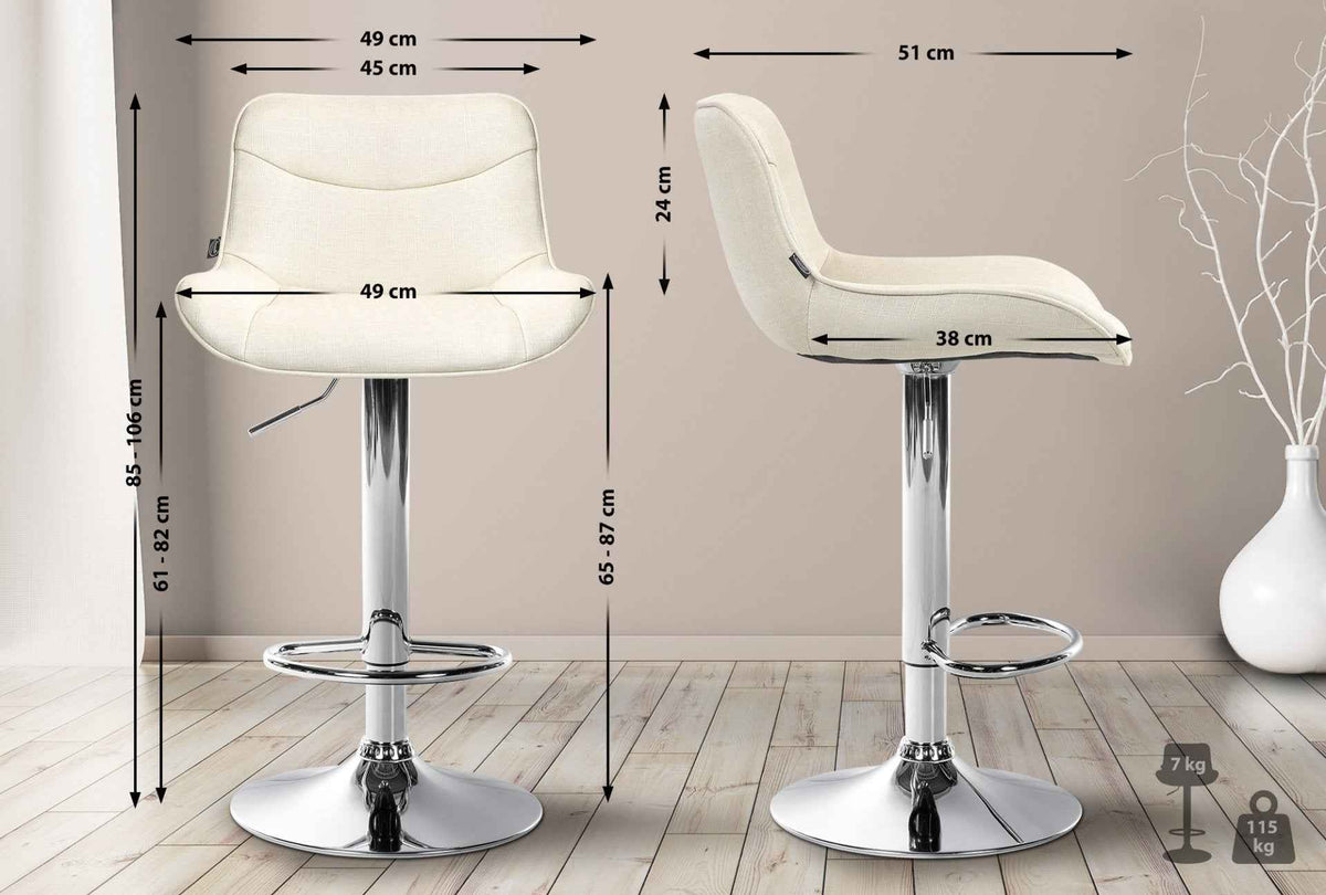 Set van 2 barkrukken Vonore stof creme,chroom creme