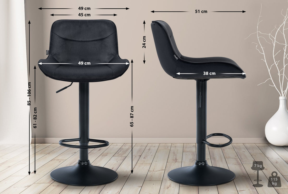 Set van 2 barkrukken Vonore fluweel zwart,zwart schwarz