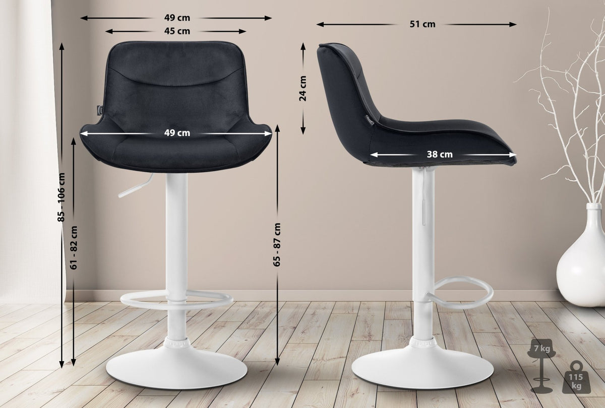 Set van 2 barkrukken Vonore fluweel zwart,wit schwarz