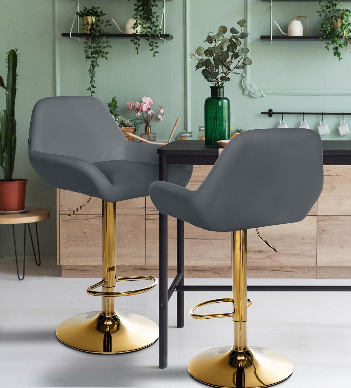 Barkruk Braga goud kunstleer grijs grau