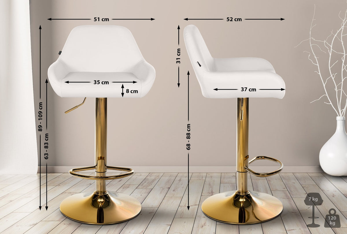 Barkruk Braga goud kunstleer wit weiß