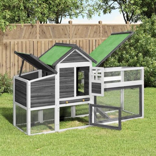 vidaXL Kippenhok 186,5x58,5x113 cm massief grenenhout grijs - Aashly