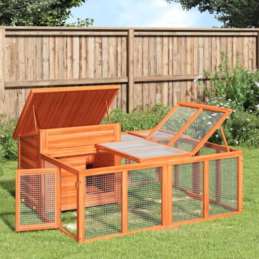 vidaXL Konijnenhok 144x123x67,5 cm massief grenenhout mokkakleurig - Aashly