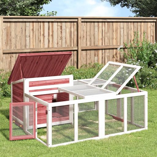 vidaXL Konijnenhok 144x123x67,5 cm massief grenenhout mokkakleurig - Aashly