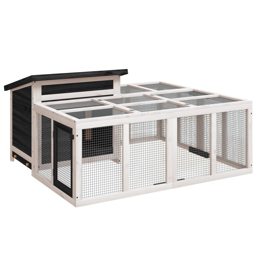vidaXL Konijnenhok 144x123x67,5 cm massief grenenhout mokkakleurig - Aashly