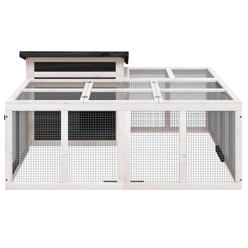 vidaXL Konijnenhok 144x123x67,5 cm massief grenenhout mokkakleurig - Aashly