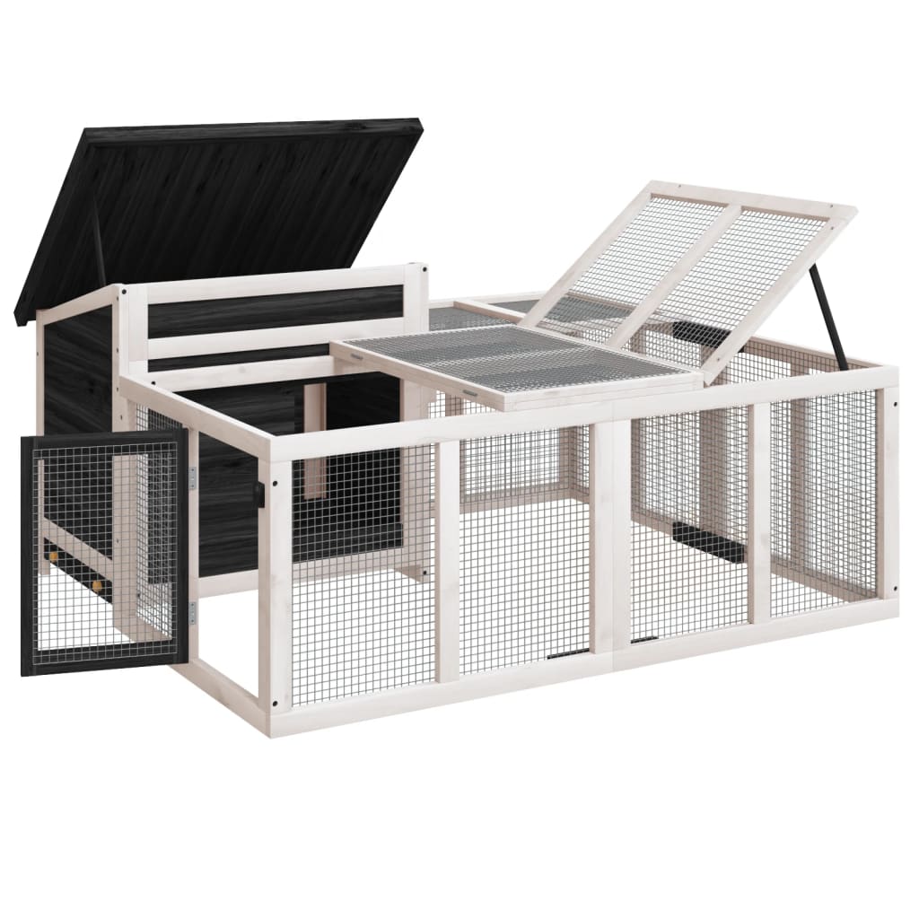 vidaXL Konijnenhok 144x123x67,5 cm massief grenenhout mokkakleurig - Aashly