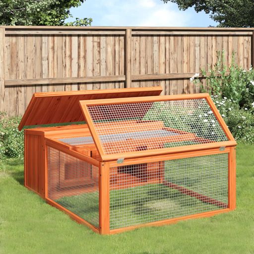 vidaXL Konijnenhok 117,5x97x47,5 cm massief grenenhout mokkakleurig - Aashly