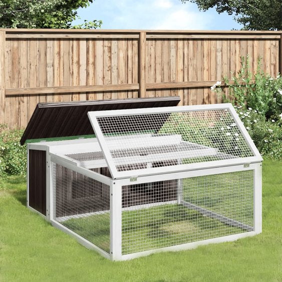 vidaXL Konijnenhok 117,5x97x47,5 cm massief grenenhout mokkakleurig - Aashly