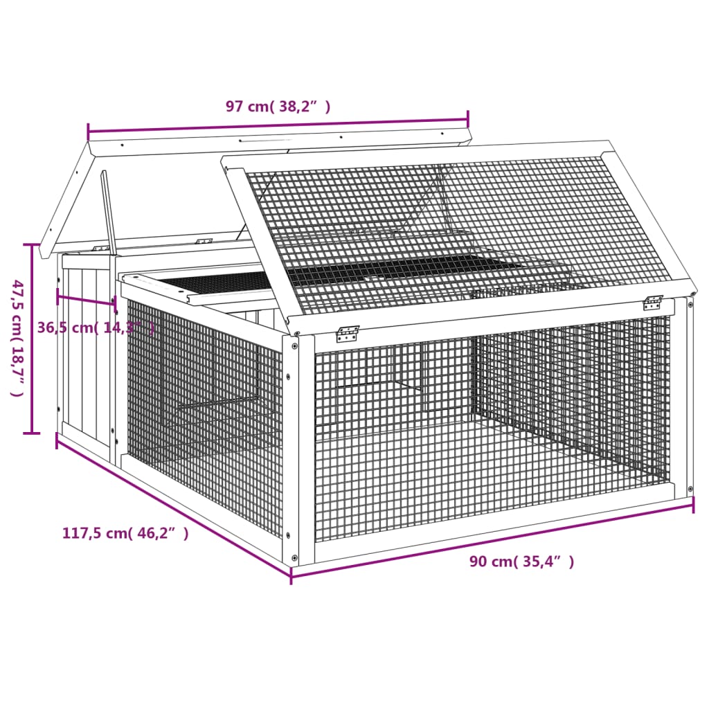 vidaXL Konijnenhok 117,5x97x47,5 cm massief grenenhout mokkakleurig - Aashly