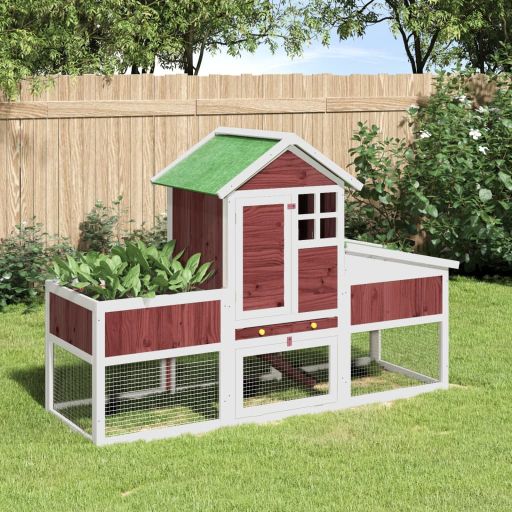 vidaXL Konijnenhok 170x63x113 cm massief grenenhout rood - Aashly