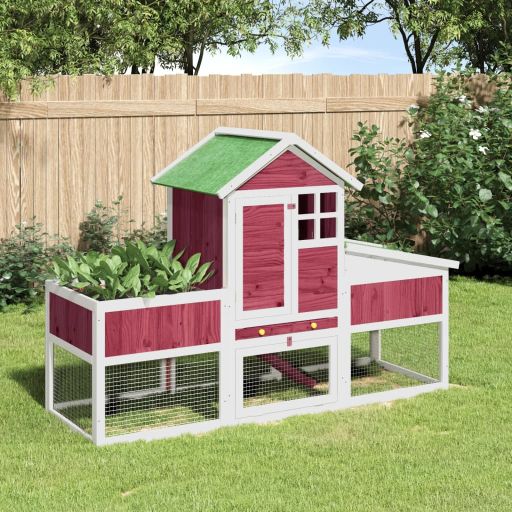 vidaXL Konijnenhok 170x63x113 cm massief grenenhout rood - Aashly