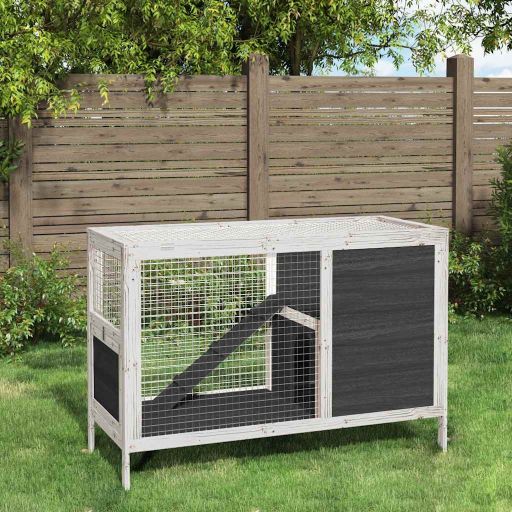 vidaXL Konijnenhok 103x44x69,5 cm massief grenenhout grijs - Aashly